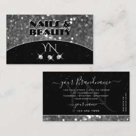 Tarjeta De Visita Monograma de diamantes Purpurina de espuma negra y