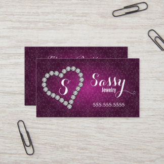 Tarjeta De Visita Monograma de Diamond Heart Jewelry Damask