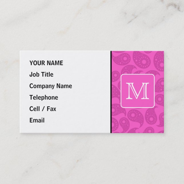 Tarjeta De Visita Monograma de encargo. Modelo rosado brillante de (Anverso)