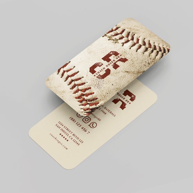Tarjeta De Visita Monograma de entrenador de béisbol Iniciativas de  (Baseball Coach Monogram Rustic Baseball Initials Business Card
)