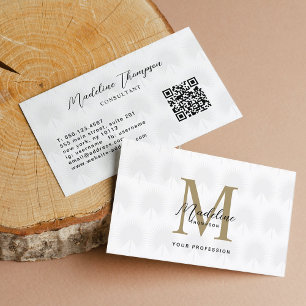 Tarjeta De Visita Monograma de escritura de hoja de anahaw blanca de