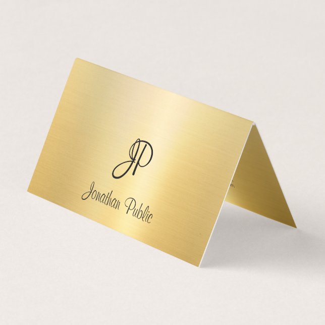 Tarjeta De Visita Monograma de escritura manuscrita Faux Gold modern (Anverso)