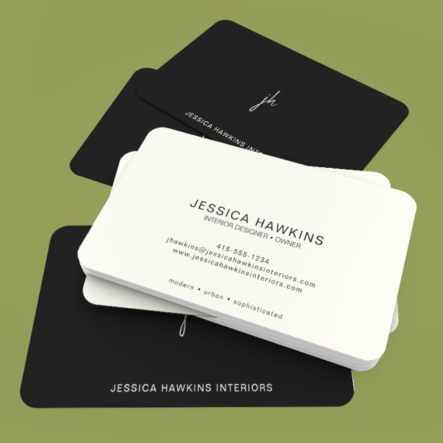 Tarjeta De Visita Monograma de escritura simple elegante Noir negro (Subido por el creador)