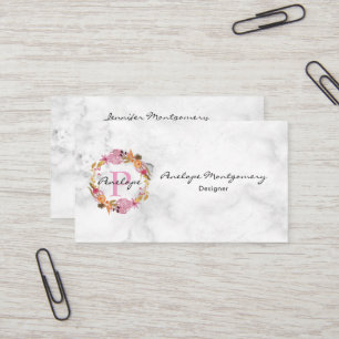 Tarjeta De Visita Monograma de espuma floral rosa de bonito