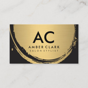 Tarjeta De Visita Monograma de Faux Metallic Gold cepillado