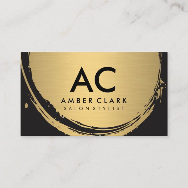 Tarjeta De Visita Monograma de Faux Metallic Gold cepillado (Anverso)