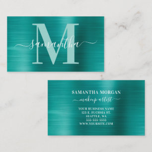 Tarjeta De Visita Monograma de firma Aqua Teal con brillo de lámina