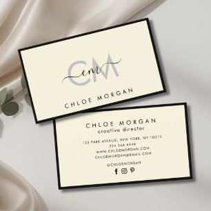 Tarjeta De Visita monograma de firma de escritura de marfil negro mo