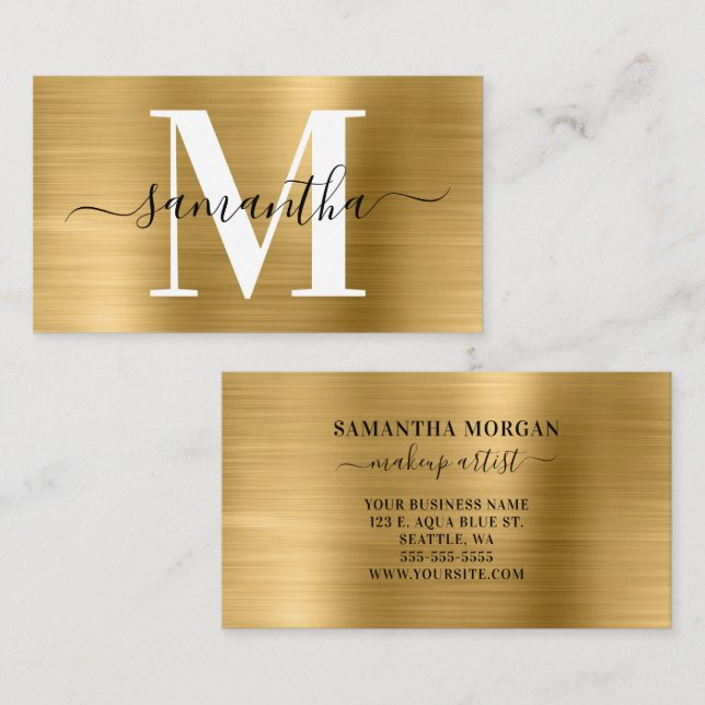 Tarjeta De Visita Monograma de Firma Dorado Brillante (Anverso / Reverso)