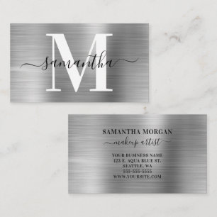 Tarjeta De Visita Monograma de firma plateado brillante