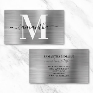 Tarjeta De Visita Monograma de firma plateado brillante