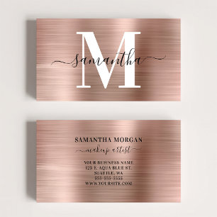 Tarjeta De Visita Monograma de Firma Rosa Dorado Brillo