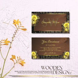 Tarjeta De Visita Monograma de flor de grano de grano de madera rugo