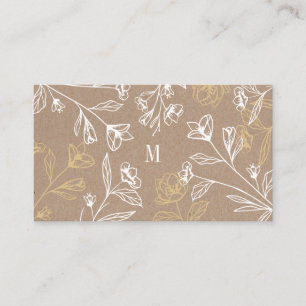 Tarjeta De Visita Monograma de flor floral estilo Etch Rústico