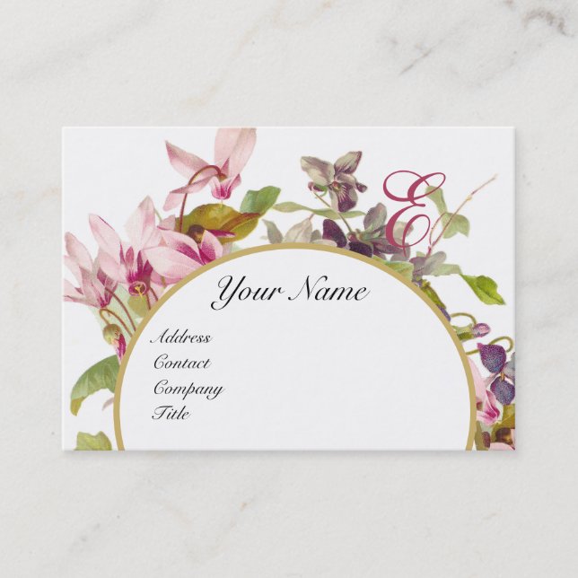 TARJETA DE VISITA MONOGRAMA DE FLORAL ROMÁNTICA DE CICLOS ROMÁNTICOS (Anverso)