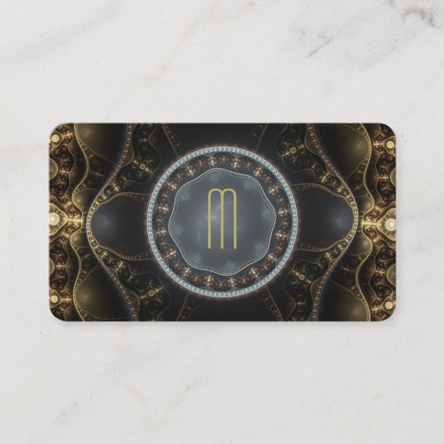 Tarjeta De Visita Monograma de fractal metálico Ornate Steampunk (Anverso)
