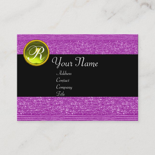 TARJETA DE VISITA MONOGRAMA DE GEMAS DE MODA DE PURPLE AMARILLO TOPA (Anverso)