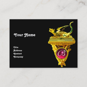 Tarjeta De Visita MONOGRAMA DE GEMAS DRAGÓN DORADO, amarillo negro, 