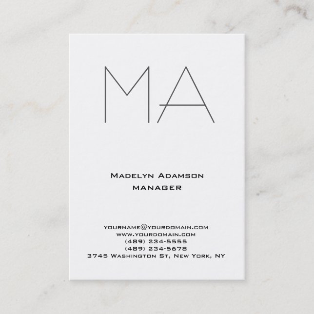 Tarjeta De Visita Monograma de gris profesional blanco único (Anverso)