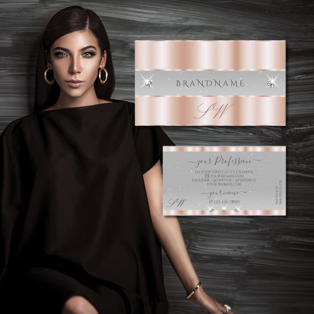 Tarjeta De Visita Monograma de grisacea lujosa Rosa dorada ligera (Subido por el creador)