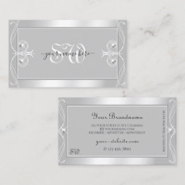 Tarjeta De Visita Monograma de grisacinas grisáceas ornadas plateada