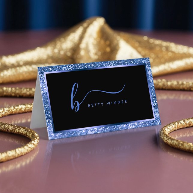 Tarjeta De Visita Monograma de guión de marco de Purpurina azul de l (Subido por el creador)