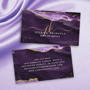 Tarjeta De Visita Monograma de guión de Purpurina de oro de Purple A