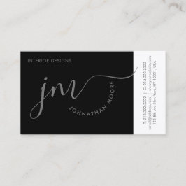 Tarjeta De Visita Monograma de guión gris de curvatura profesional