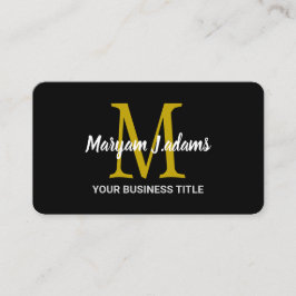 Tarjeta De Visita Monograma de guion moderno (código QR) Chic negro
