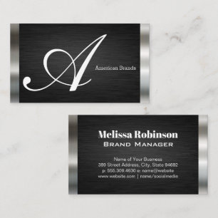 Tarjeta De Visita Monograma de guiones grandes   Plata negra