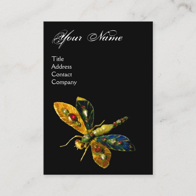 Tarjeta De Visita MONOGRAMA DE JOYA DE LIBELLULA ANTIGUA, Negro (Anverso)