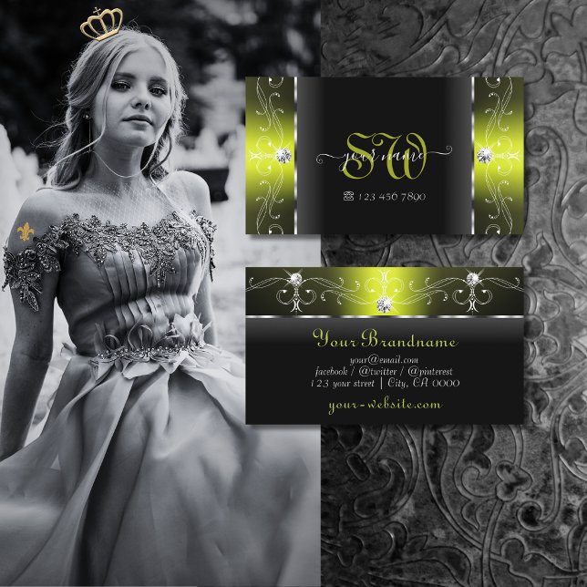 Tarjeta De Visita Monograma de joyas de contrabando de amarillo y ne (Subido por el creador)