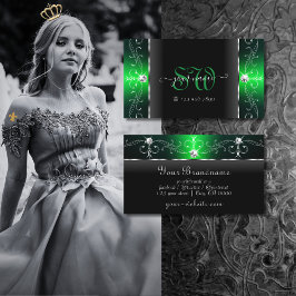 Tarjeta De Visita Monograma de joyas de contrabando negro y verde no