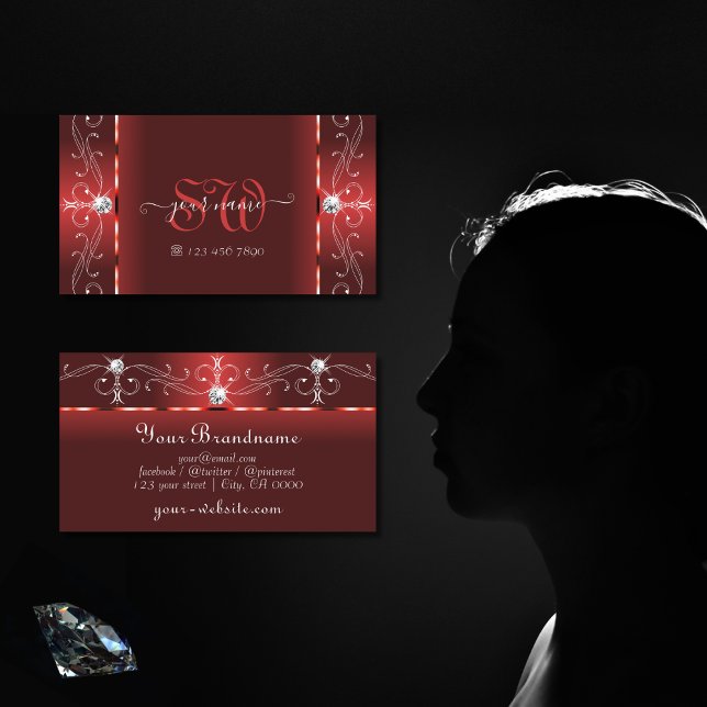 Tarjeta De Visita Monograma de joyas de contrabando rojas que captur (Subido por el creador)