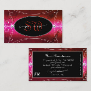 Tarjeta De Visita Monograma de joyas de esparkle de la moda roja neg
