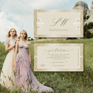 Tarjeta De Visita Monograma de joyas de esparkle de origen beige mos