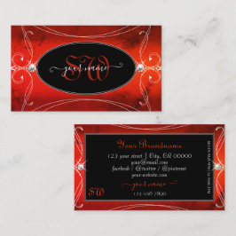 Tarjeta De Visita Monograma de Joyas de Esparkle Ornate Rojo Negro