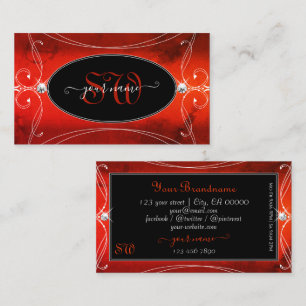 Tarjeta De Visita Monograma de Joyas de Esparkle Ornate Rojo Negro