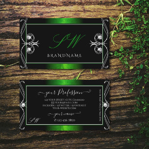 Tarjeta De Visita Monograma de joyas de espuma verde negro de color