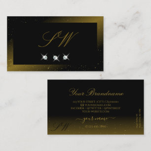 Tarjeta De Visita Monograma de joyas lujosas en negro y oro