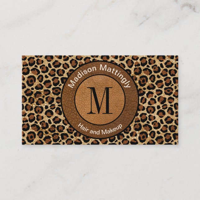 Tarjeta De Visita Monograma de la Moda moderna del Boho Leopardo de  (Anverso)