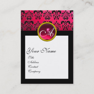 Tarjeta De Visita MONOGRAMA DE LA PLAZA DAMASK, fucsia, rubí rojo