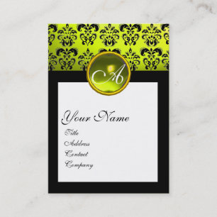 Tarjeta De Visita MONOGRAMA DE LA PLAZA DAMASK, topaz amarilla