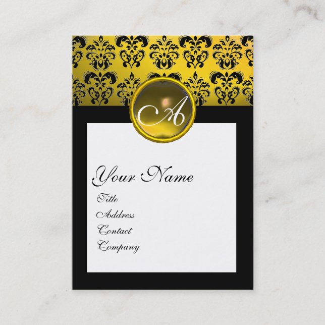 Tarjeta De Visita MONOGRAMA DE LA PLAZA DAMASK, topaz amarilla (Anverso)