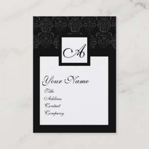 TARJETA DE VISITA MONOGRAMA DE LA PLAZA FLORAL DE DAMASK BLANCO CLÁS