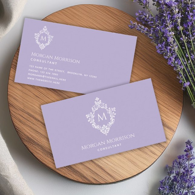 Tarjeta De Visita Monograma de lavanda en Escudo elegante morado de  (Subido por el creador)
