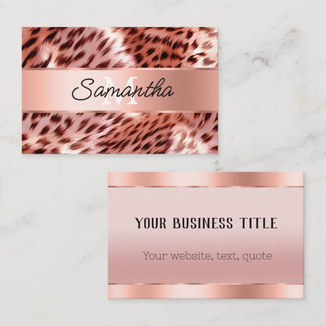 Tarjeta De Visita Monograma de Leopardo de oro de Glam Rosa de moda (Anverso / Reverso)