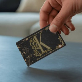 Tarjeta De Visita Monograma de letra dorada con destellos negros