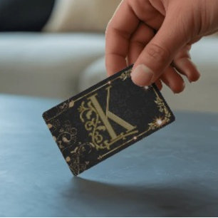Tarjeta De Visita Monograma de letra dorada con destellos negros