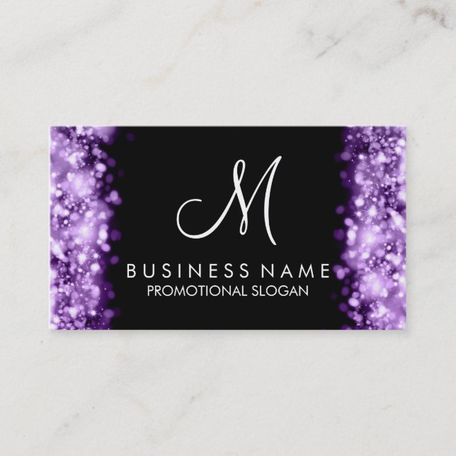 Tarjeta De Visita Monograma de luces simples púrpura (Anverso)